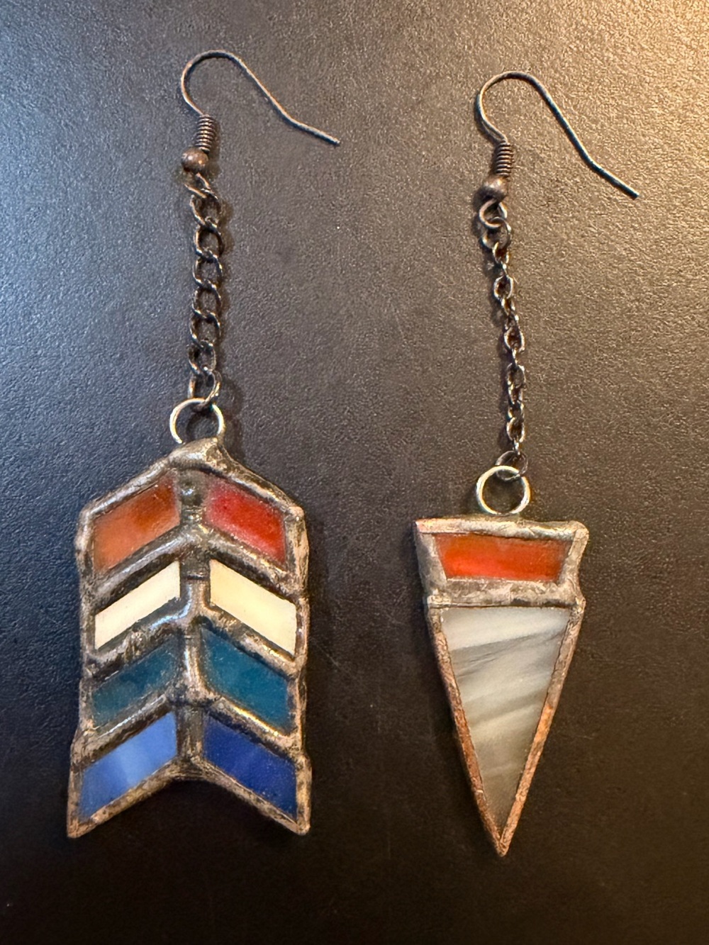 Stained Glass Chevron Colorful Earrings HandMade Stainless Hooks 5” Lightweight - Picture 6 of 6